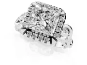 Princess Cut Diamond Halo Ring Set in White gold with Scrollwork Band and Prong Setting