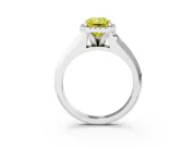 Fancy Yellow Radiant Cut Diamond Halo Ring Set in Platinum with Cathedral Band and Prong Setting