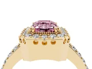 Emerald Cut Milgrain Halo Engagement Ring Setting for a Fancy Pink Lab-Grown Diamond | Pavé Shoulders | Yellow Gold
