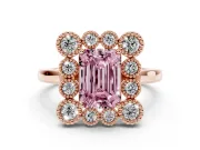 Emerald Cut Milgrain Cluster Halo Engagement Ring Setting for a Fancy Pink Lab-Grown Diamond | Plain Band | Rose Gold