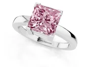 Fancy Pink Princess Cut Diamond Solitaire Ring Set in Silver with Prong Head and Smooth Polished Band