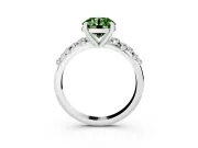 Fancy Green Round Cut Diamond Solitaire Vine Band Ring Set in Platinum with Round Accents and Prong Setting