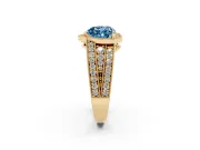 Fancy Blue Heart Cut Diamond Halo Ring Set in Yellow gold with Accent Split Shank and Prong Setting