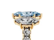 Marquise Three Stone Engagement Ring Setting for a Fancy Blue Lab-Grown Diamond | Accented Shoulders | Yellow Gold