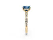 Fancy Blue Asscher Cut Diamond Pavé Band Ring Set in Yellow gold with Prong-Set Center Stone