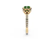 Fancy Green Cushion Cut Diamond Halo Pavé Band Ring Set in Yellow gold with Prong-Held Center