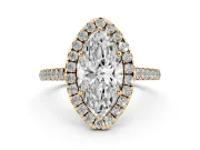 Marquise Halo Engagement Ring Setting | Pave Shoulders | Yellow Gold