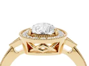 Pear Cut Diamond Halo Engagement Ring Set in Yellow gold with Milgrain Pavé Band