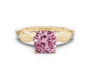Cushion Cut Floral Engagement Ring Setting for a Fancy Pink Lab-Grown Diamond | Yellow Gold