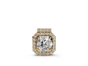 Round Lab-Grown Diamond Octagonal Halo Pendant Necklace | Pavé Bar Bail | Yellow Gold