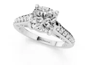Cushion Cut Diamond Prong Set Solitaire Engagement Ring Set in Silver with Pavé Band