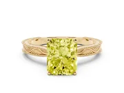 Fancy Yellow Radiant Cut Diamond Solitaire Milgrain Engraved Band Set in Yellow gold with Prong Setting