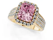 Radiant Cut Pavé Engagement Ring Setting for a Fancy Pink Lab-Grown Diamond | Wide Three-Row Band | Yellow Gold