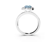 Fancy Blue Oval Cut Diamond Halo Solitaire Ring Set in Silver with Pavé Band and Prong Setting
