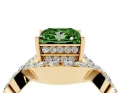Fancy Green Princess Cut Diamond Solitaire Twist Band Pavé Engagement Ring Set in Yellow gold