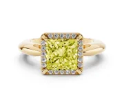 Fancy Yellow Princess Cut Diamond Halo Engagement Ring Set in Yellow gold with Plain Split Shank and Prong Setting