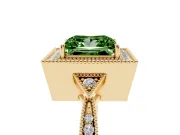 Fancy Green Princess Cut Diamond Halo Engagement Ring Set in Yellow gold with Milgrain Pavé Band