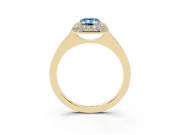 Fancy Blue Emerald Cut Diamond Halo Engagement Ring Set in Yellow gold with Solitaire Band and Prong Setting