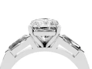 Radiant Cut Diamond Solitaire Ring Set in Silver with Tapered Baguette Side Stones and Prong Setting