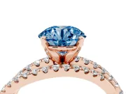 Fancy Blue Round Cut Diamond Solitaire Twist Band Ring Set in Rose gold with Pavé Setting and Prong Head