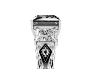 Fancy Black Princess Cut Diamond Three-Stone Ring Set in Platinum with Braided Band