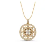 Round Lab-Grown Diamond Floral Filigree Pendant Necklace | Pavé Frame | Yellow Gold