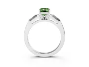Fancy Green Emerald Cut Diamond Solitaire Ring Set in Platinum with Tapered Baguette Side Stones and Prong Setting