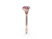 Heart-Shaped Three Stone Engagement Ring Setting for a Fancy Pink Lab-Grown Diamond | Pave Shoulders | Rose Gold