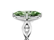 Fancy Green Marquise Cut Diamond Twist Band Solitaire Ring Set in Silver with Leaf Prong Setting and Accent Stones