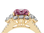 Asscher Cut Scalloped Halo Engagement Ring Setting for a Fancy Pink Lab-Grown Diamond | Pear Side Stones | Yellow Gold