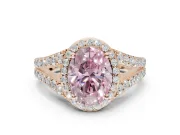 Oval Halo Pavé Engagement Ring Setting for a Fancy Pink Lab-Grown Diamond | Narrow Split Shank | Rose Gold