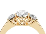 Three-Stone Pear Cut Diamond Ring Set in Yellow gold with Matching Prong Settings and Plain Band