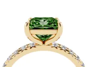 Fancy Green Princess Cut Diamond Pavé Solitaire Ring Set in Yellow gold with Round Band and Prong Setting