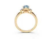 Fancy Blue Three-Stone Marquise Cut Diamond Ring Set in Yellow gold with Prong Setting and Plain Band
