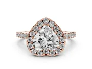 Heart Cut Diamond Halo Pavé Solitaire Ring Set in Rose gold with Prong-Set Center Stone