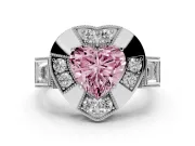 Fancy Pink Heart Cut Diamond Milgrain Halo Ring Set in Silver with Split Shank