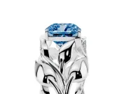 Cushion Cut Leaf Bypass Engagement Ring Setting for a Fancy Blue Lab-Grown Diamond | Platinum
