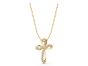 Round Lab-Grown Diamond Pavé Looped Cross Pendant Necklace | Ribbon Loops | Yellow Gold