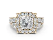 Cushion Cut Halo Side Cluster Engagement Ring Setting | Graduated Channel Band | Yellow Gold