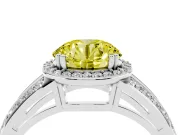 Round Halo Engagement Ring Setting for a Fancy Yellow Lab-Grown Diamond | Two-Row Pave Split Shank | Sterling Silver