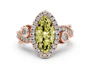 Fancy Yellow Marquise Cut Diamond Halo Ring Set in Rose gold with Milgrain Pavé Band and Prong Setting