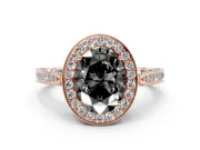 Oval Milgrain Halo Engagement Ring Setting for a Black Center | Side Stones | Rose Gold