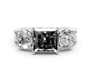 Princess Cut Three Stone Engagement Ring Setting for a Black Center | Round Side Stones | Sterling Silver