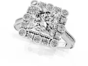 Princess Cut Diamond Halo Milgrain Pavé Ring Set in Platinum with Prong Setting