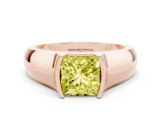 Princess Cut Half Bezel Solitaire Engagement Ring Setting for a Fancy Yellow Lab-Grown Diamond | Wide Band | Rose Gold