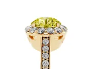 Fancy Yellow Round Cut Diamond Floral Halo Ring Set in Yellow gold with Pavé Band and Prong Setting