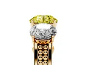 Round Engagement Ring Setting for a Fancy Yellow Lab-Grown Diamond | Three Stone | Yellow Gold