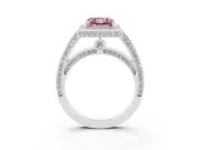 Fancy Pink Princess Cut Diamond Halo Pavé Split Shank Ring Set in White gold with Prong Setting