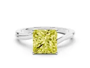 Fancy Yellow Princess Cut Diamond Solitaire Twist Band Ring Set in White gold with Prong Setting