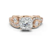Cushion Cut Vintage Swirl Engagement Ring Setting | Bezel Side Accents | Rose Gold